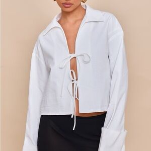 NWT PrettyLittleThing White Tie Front Linen Top